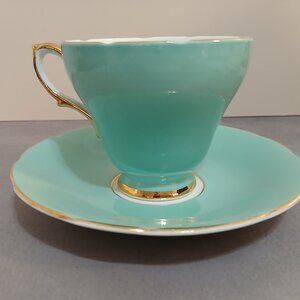 Rare Vintage H&M Sutherland China Solid Teal Teacup w/Saucer